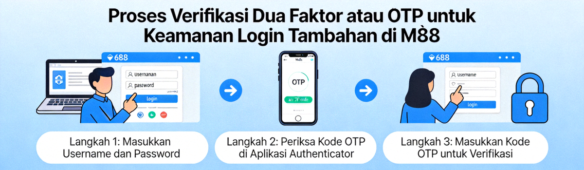 Proses verifikasi dua faktor atau OTP untuk keamanan login tambahan di M88