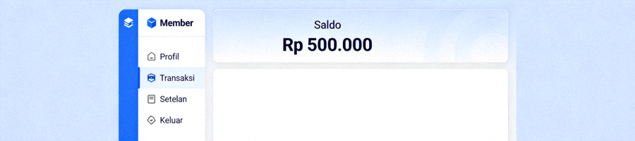 Tampilan dashboard member setelah berhasil login menampilkan saldo dan menu navigasi